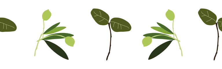  Border leaves and berries on a white background. Hand-drawn illustration. Perfect for spring and summer.