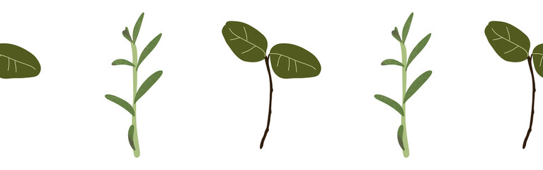 Leaves border on a white background. Hand-drawn illustration. Perfect for spring and summer.	