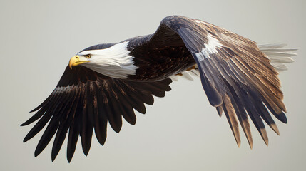 Obraz premium Majestic Bald Eagle in Flight with Outstretched Wings Soa Through Clear Sky Showcasing Power and Grace in Natural Wildlife Conservation Scene