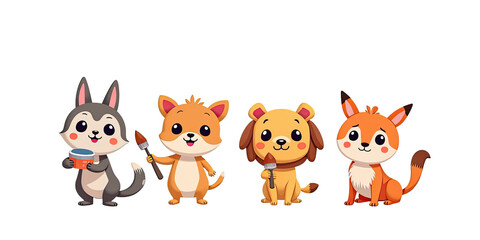 Cute Animal Artists Painting Illustration - Cute animal illustrations