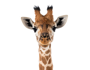 Fototapeta premium Close-up of a giraffe's face and neck with distinct markings and expressive eyes.