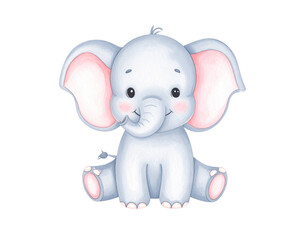 Fototapeta premium Cute baby elephant with big ears, rosy cheeks, and a cheerful expression, sitting with its legs spread out.