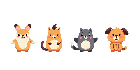 Naklejka premium Cute Cartoon Animals: Bunny, Cat, Dog, Fox - Kawaii