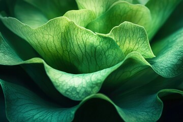 Obraz premium Macro surrealism: vibrant green petals, abstract botanical art, trending texture.