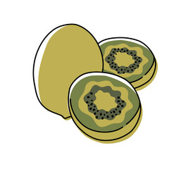 Kiwi Cute Hand Drawn Fruit Illustration in Soft Color Style and One Line Art Stlyle