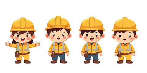Cute Cartoon Construction Workers Set - - Cute and Childlike Charac.