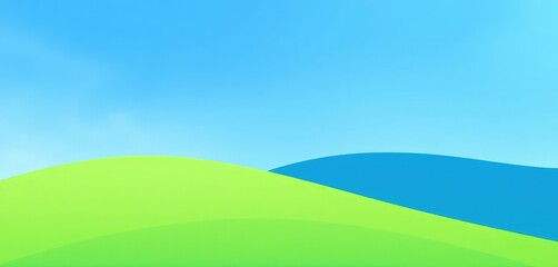 Obraz premium Subtle washes of blue and green depict a simplified summer hill and sky, color, wash