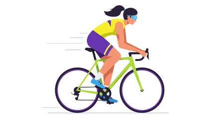 Female cyclist speeds ahead on bicycle