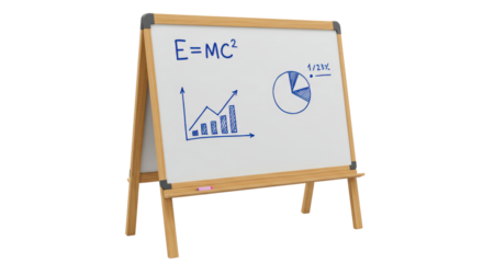 Isolated Whiteboard with Physics Equation and Business Chart