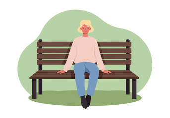 Serene blonde figure rests on park bench
