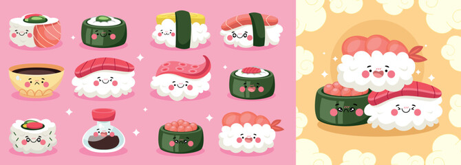 Flat Cute  Sushi kawaii  Banner