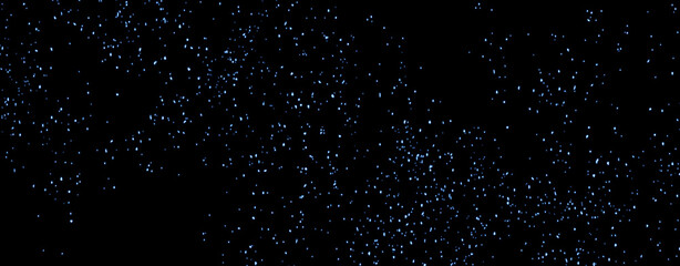 Panoramic blue blurred fire embers sparks on black background . Texture isolated overlays. Concept of particles, sparkles, flame and light.