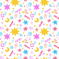 Color doodle pattern with blots and stars. Vector illustration