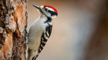 Downy Woodpecker on Tree: Natural Habitat Portrait