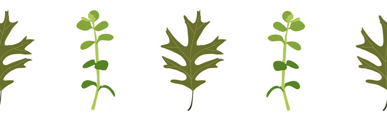 Leaves border on a white background. Hand-drawn illustration. Perfect for spring and summer.	