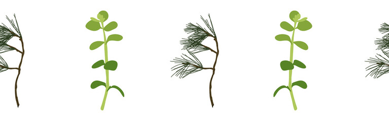 Leaves border on a white background. Hand-drawn illustration. Perfect for spring and summer.	