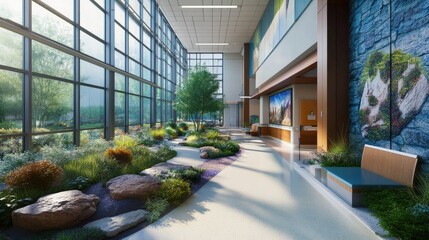 Obraz premium Serene Healing Garden: A Tranquil Hospital Interior Design