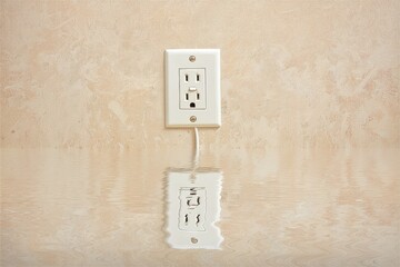 Power Outlet With Water Pooling Around It Illustrating a Metaphor for Danger and Negligence in Electrical Safety