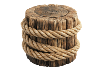 A strong maritime mooring rope tied securely to a dock, isolated on a white background. transparent PNG