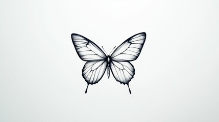 Obraz premium Black ink butterfly drawing, white background.