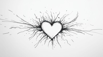 Ink heart, exploding lines, white background.