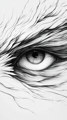 Fototapeta premium Abstract grayscale eye, flowing lines, intense gaze.
