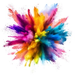 Colorful powder explosion with vibrant hues on a white background