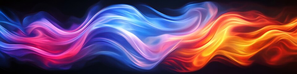 Obraz premium Abstract Flowing Energy Vibrant Blue, Magenta, and Orange Waves Converge on a Black Background