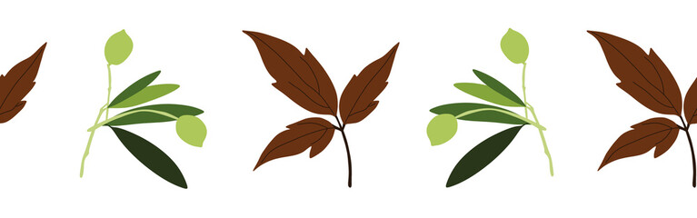 Border leaves and berries on a white background. Hand-drawn illustration. Perfect for spring and summer.	