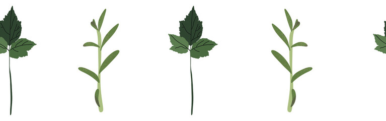 Leaves border on a white background. Hand-drawn illustration. Perfect for spring and summer.	