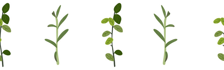 Leaves border on a white background. Hand-drawn illustration. Perfect for spring and summer.	