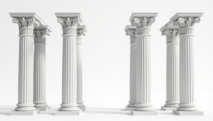 Elegant Roman columns against a stark white backdrop, monument, white, italy