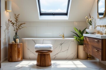 Fototapeta premium Modern Minimalist Bathroom with Skylight and Elegant Decor
