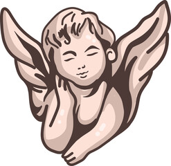 A peaceful cherub with closed eyes and wings