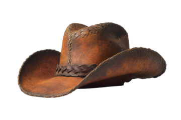 A weathered cowboy hat with a leather band. transparent PNG