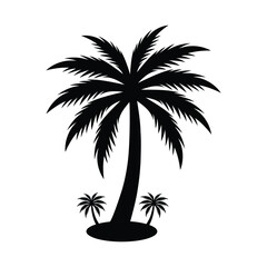 Obraz premium palm tree silhouette, Black silhouette of a tropical palm tree with island vibe, perfect for summer and beach themed designs.