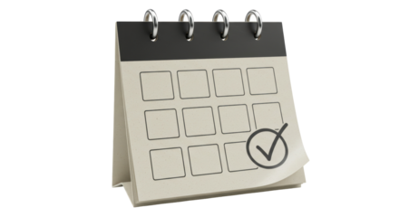 Isolated Calendar Page with Check Mark Symbolizing Task Completion