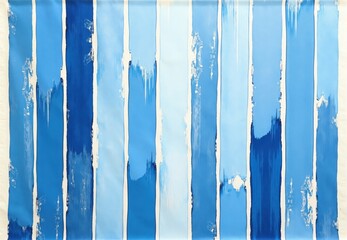 Abstract Painting: Vertical Blue Stripes on Off-White Canvas
