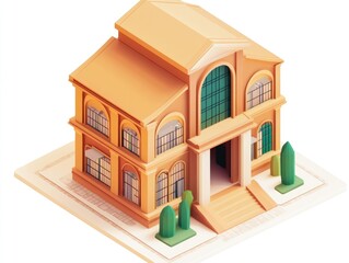 3D isometric illustration of a stylized building