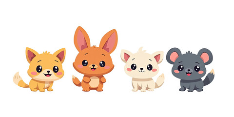 Fototapeta premium Cute Animal Friends Cartoon Illustration - Kawaii style
