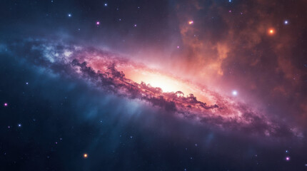 Fototapeta premium A mesmerizing view of a futuristic galaxy with vivid nebulae and countless stars. Perfect for artistic, sci-fi, or space exploration visuals.