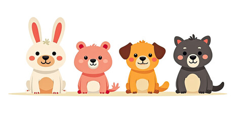 Naklejka premium Cute Cartoon Animals: Bunny, Bear, Dog, Tasmanian Devil - Cute & K.