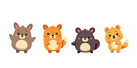 Fototapeta premium Cute Cartoon Animals Set - Adorable Fox, Bunny & More - Kawaii aest.