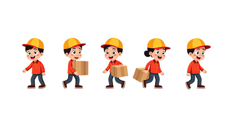 Fototapeta premium Cute Delivery Kids Cartoon Characters Set - Child-centric designs.