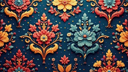 Intricate woven floral damask, elegant swirls , floral patterns, decorative patterns