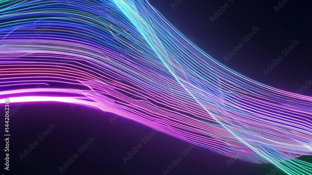 Sticker abstract blue and colorful backgrounds design features glowing fractal lines with a wave pattern