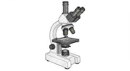 Detailed sketch illustration of a microscope for scientific research and laboratory analysis offering precision and clarity in scientific exploration