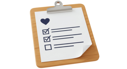 Isolated Clipboard with Checklist and Heart Symbol