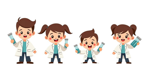 Obraz premium Cute Kids Scientists Lab Experiment Illustration - Cute and Adorab.