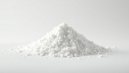 Pile of white granulated sugar on white background, granulated, food photography, white